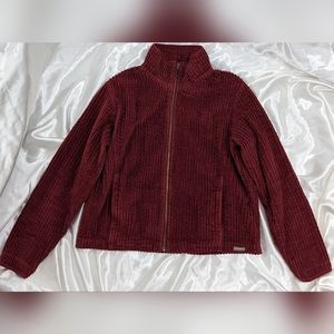 Woolrich Women's Large Black Cherry Red Collared Corduroy Zip-Up Jacket